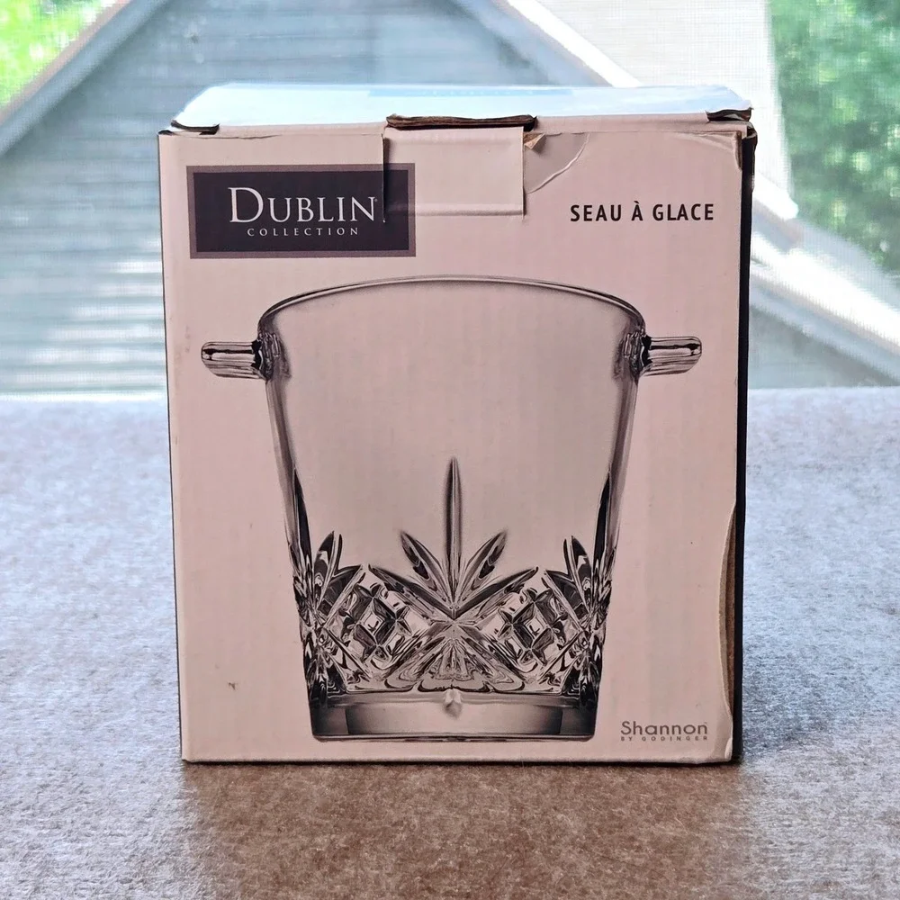 Shannon by Godinger Dublin Collection Crystal Ice Bucket with Handles New in Box